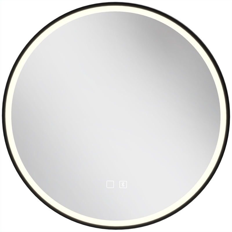 Black 60 cm round LED bathroom mirror with front and side lighting, Bluetooth speaker and anti-fog pad