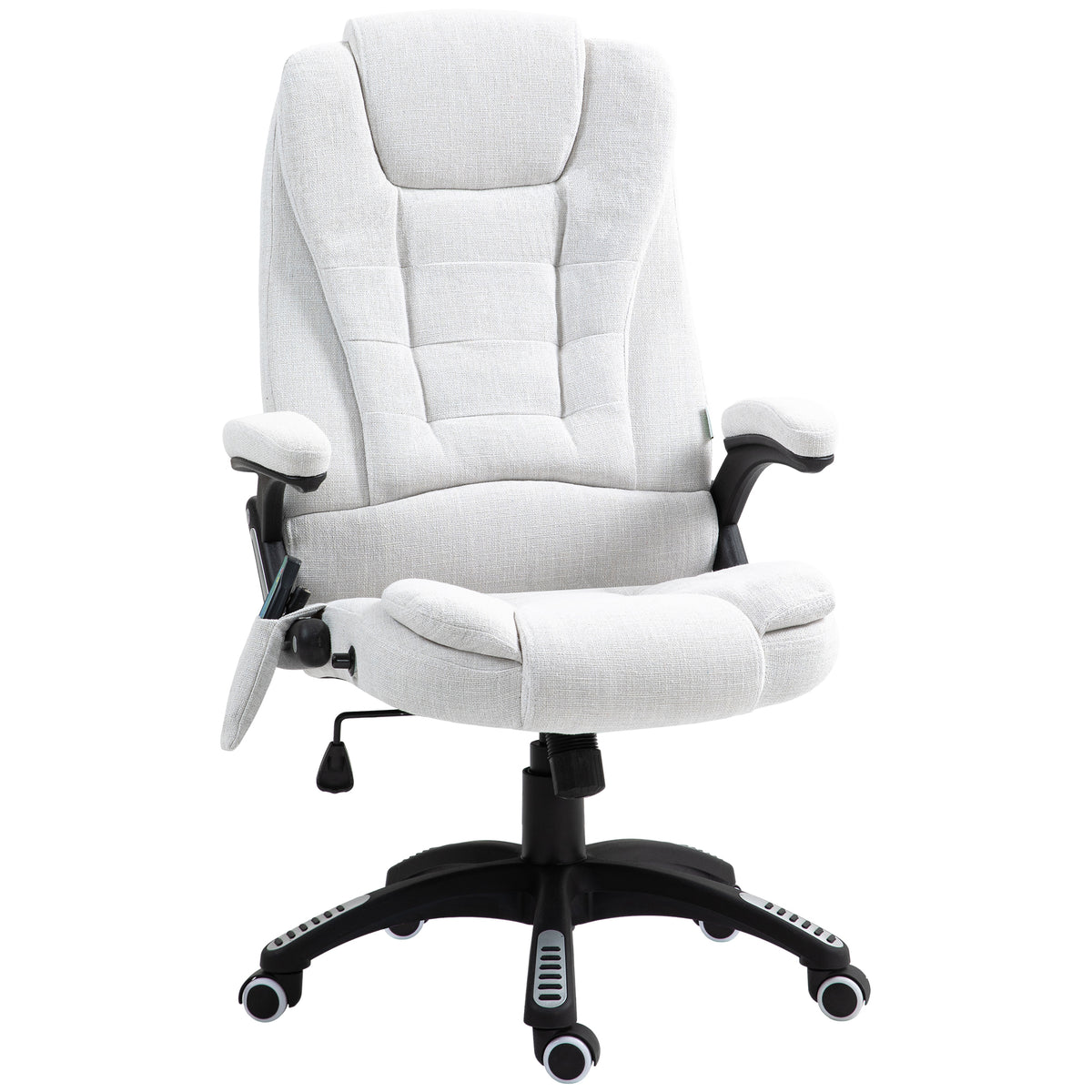Cream white linen-look heated massage reclining office chair with remote control
