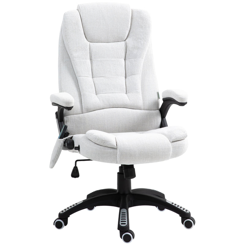 Cream white linen-look heated massage reclining office chair with remote control