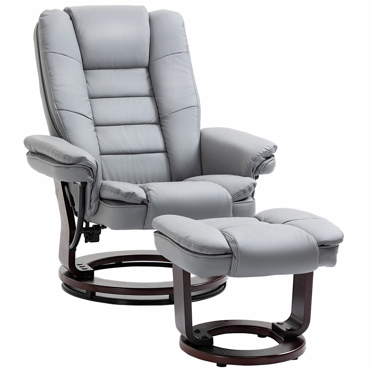 135° Swivel Faux Leather Recliner & Footstool – Grey