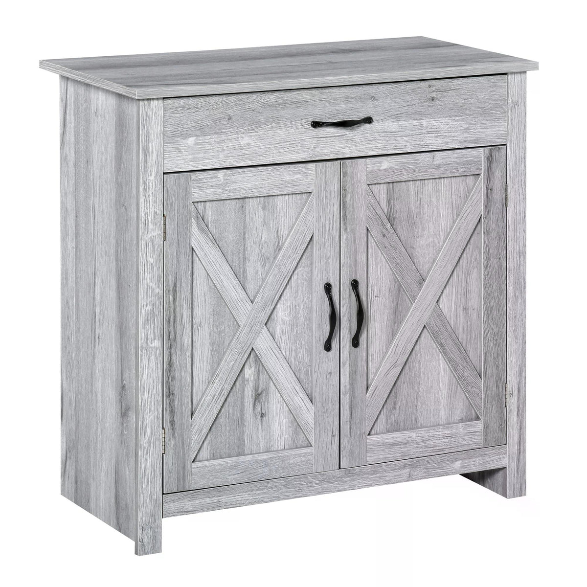 Grey-grain farmhouse sideboard with barn door, top drawer and enclosed cupboard
