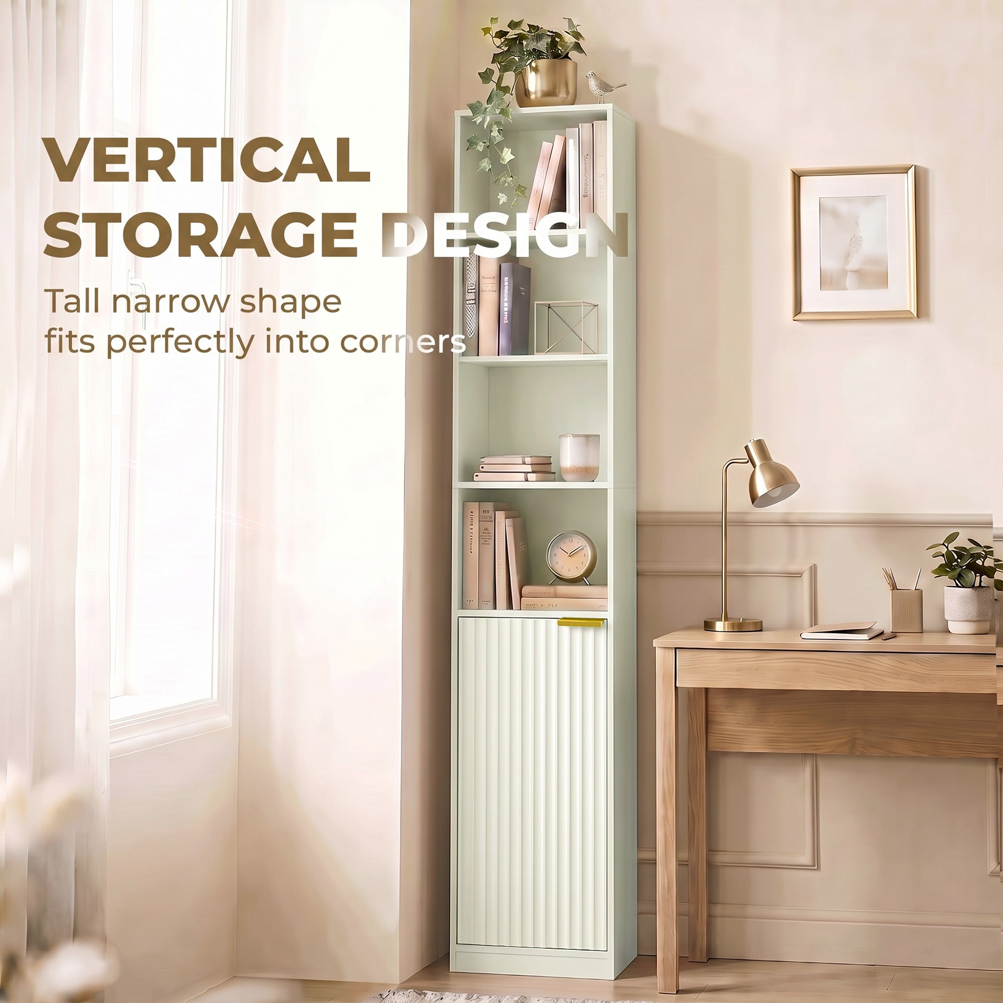 Bookcase Adjustable Shelf Bookshelf Anti-Tip Hardware 6-Tier Storage Cabinet Light Green