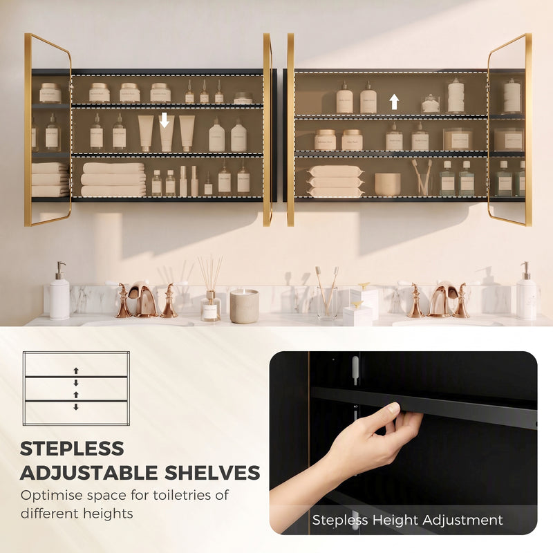 HOMCOM 76.2 x 11.6 x 61 cm Bathroom Mirror Cabinet, Wall Cabinet with Adjustable Shelves, Wall-Mounted or Recessed – view 6