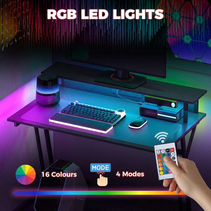 HOMCOM Two-Level LED Gaming Desk - Black – view 4