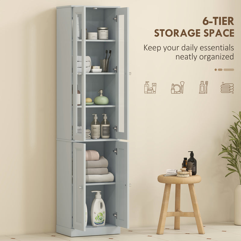 HOMCOM Tall Bathroom Storage Cabinet, 6-Tier Slim Bathroom Cabinet with Adjustable Shelf, 4 Soft-Close Doors, Dusty Blue – view 5