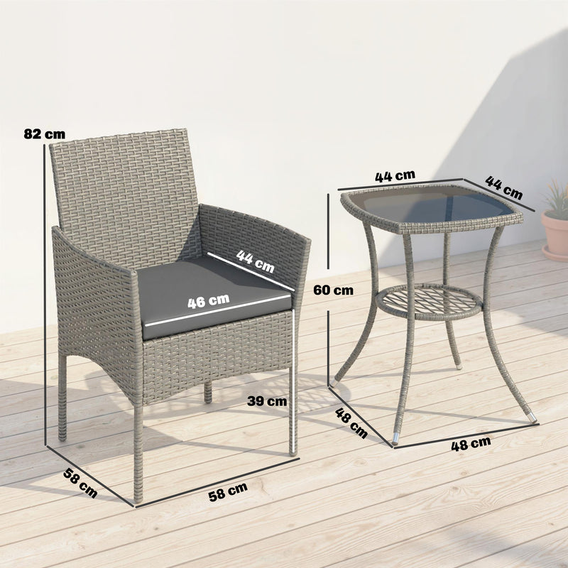 Outsunny 3 Piece Rattan Bistro Set, PE Wicker Garden Furniture Conversation Set with 2 Tier Glass-Top Table, Chairs – view 3