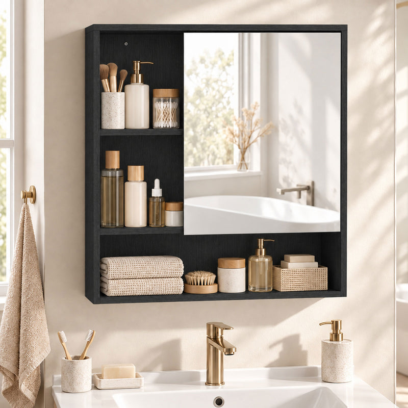 HOMCOM Bathroom Mirror Cabinet, Wall-Mounted Bathroom Cabinet with Mirror Door, Adjustable Shelves, Black – view 8