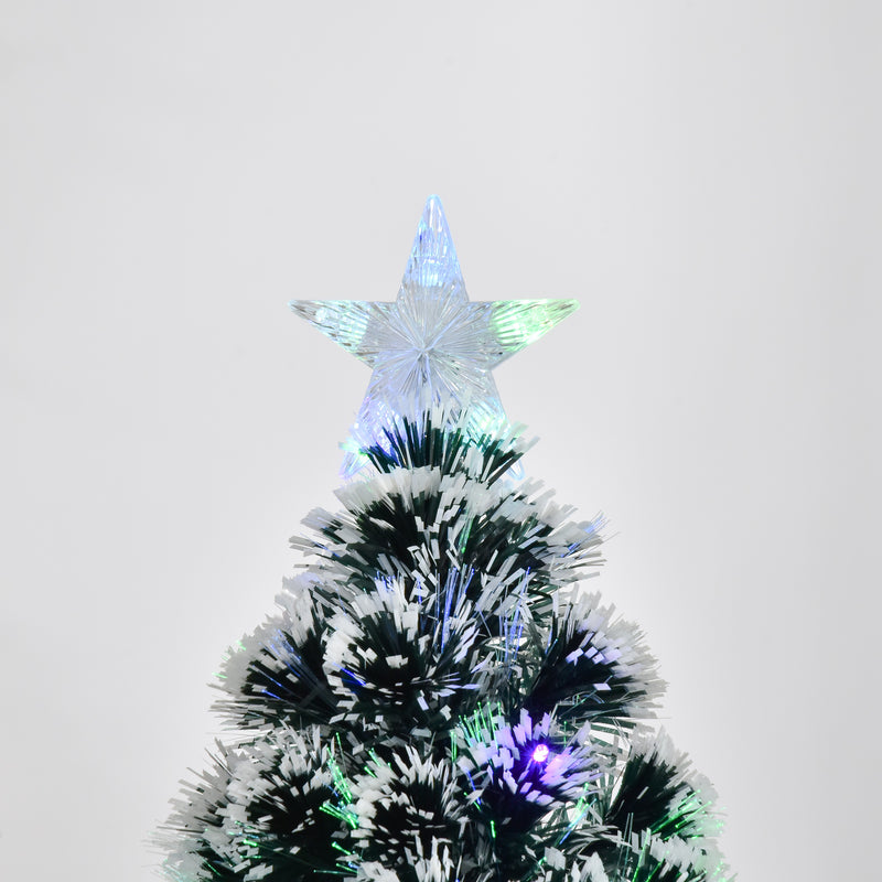 HOMCOM 4ft Artificial Prelit Christmas Tree, Snow Xmas Tree with Colourful LED Lighting Fiber Optics, Green White – view 8