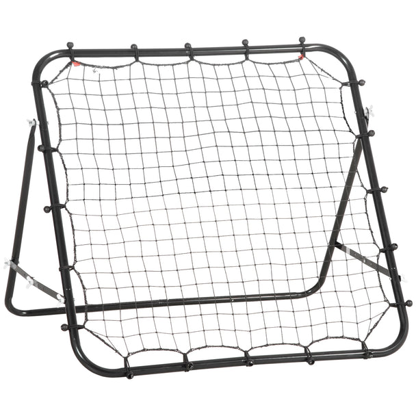 Black football rebounder net with steel frame and adjustable angle