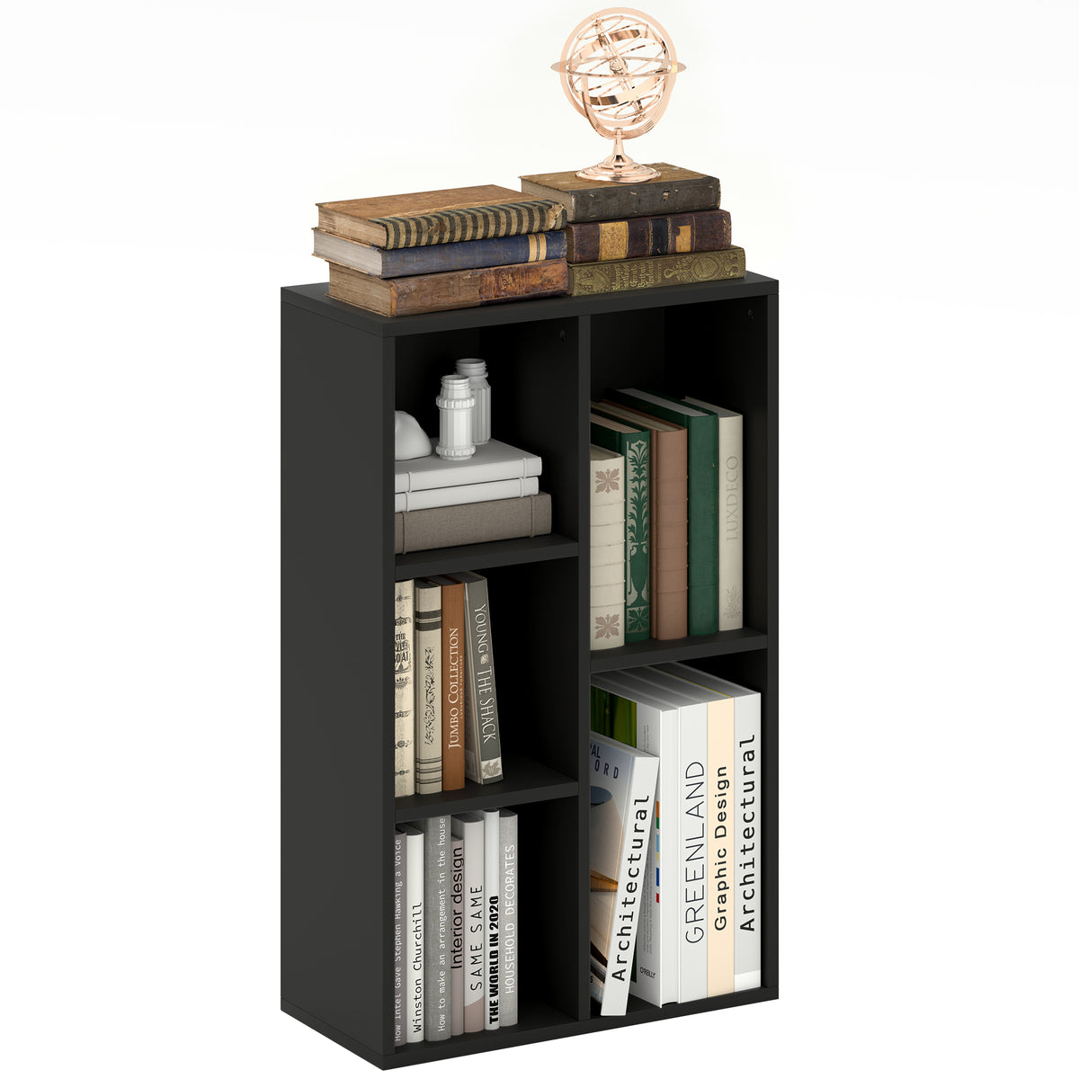 2-Tier Modular Bookshelf with Open Compartments – Black