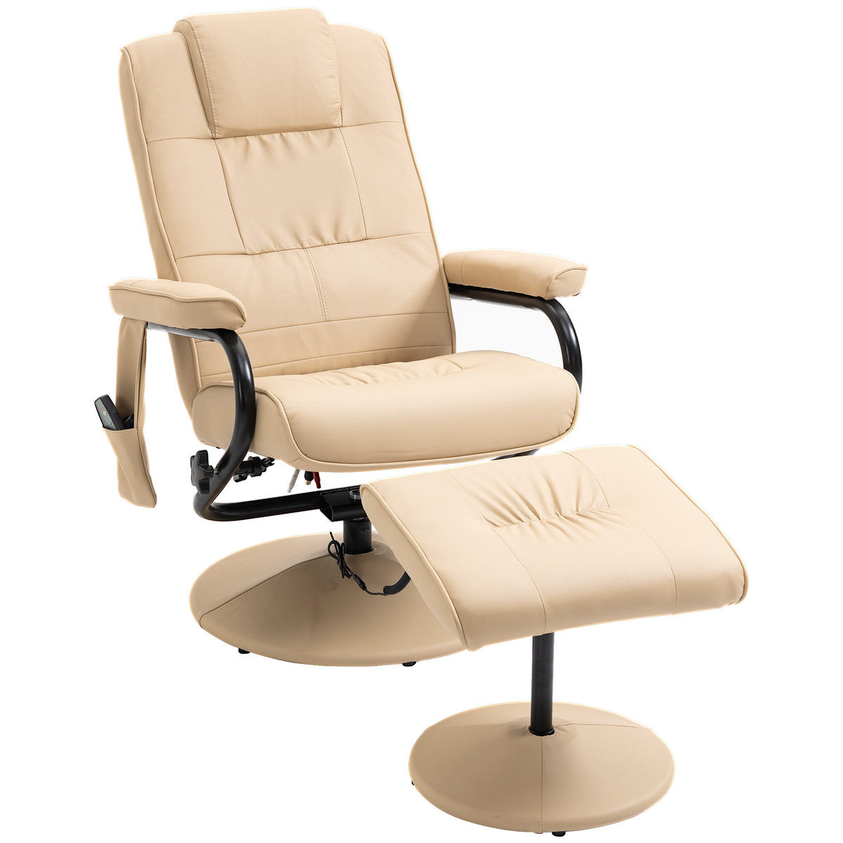 145° 10-Point Massage Swivel Recliner & Footstool – Beige