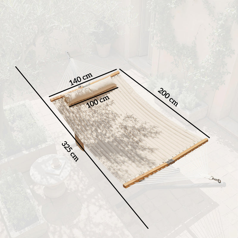 Outsunny Double Hammock 2 Person Swing Bed with Spreader Bars, Pillows, Pad, 200 x 140cm, Cream White – view 3