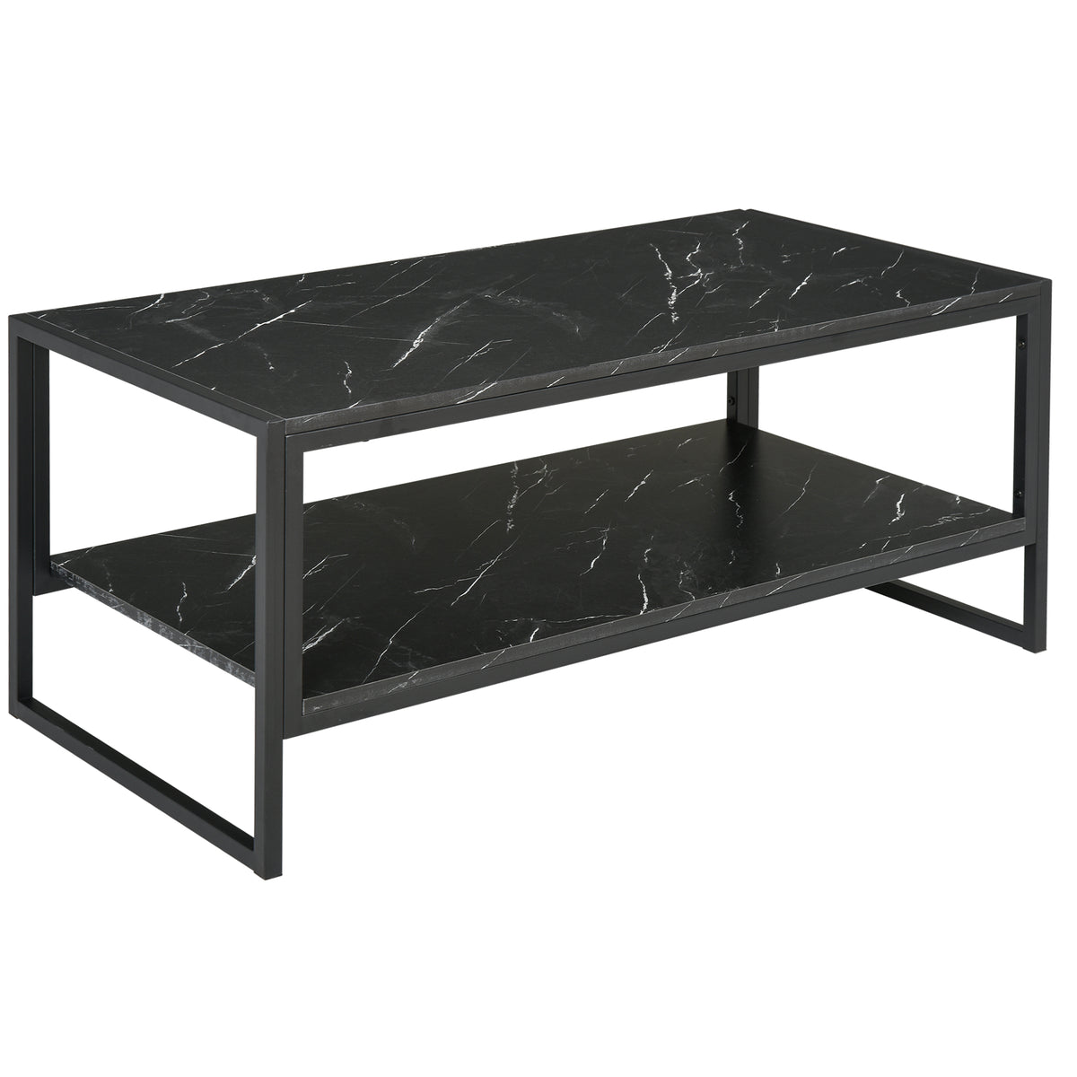 106 cm 2-Tier Marble-Effect Coffee Table – Black