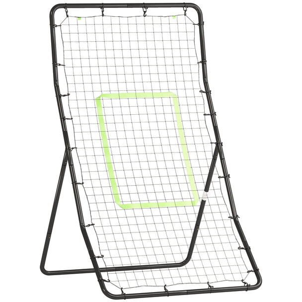 Black baseball rebounder net with steel frame and PE netting