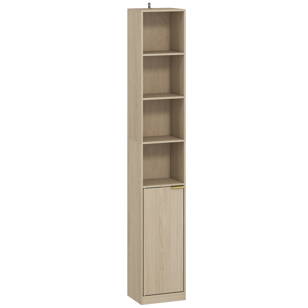 182 cm Narrow Bookcase with Cupboard – Oak