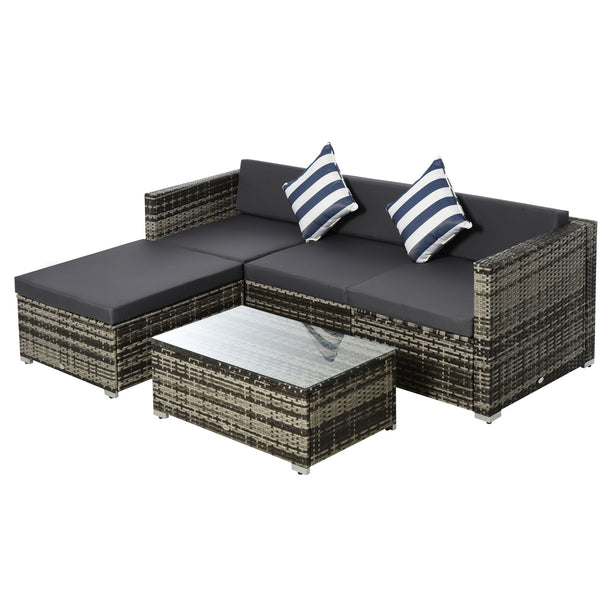 Mixed grey rattan modular corner sofa set with footstool and coffee table