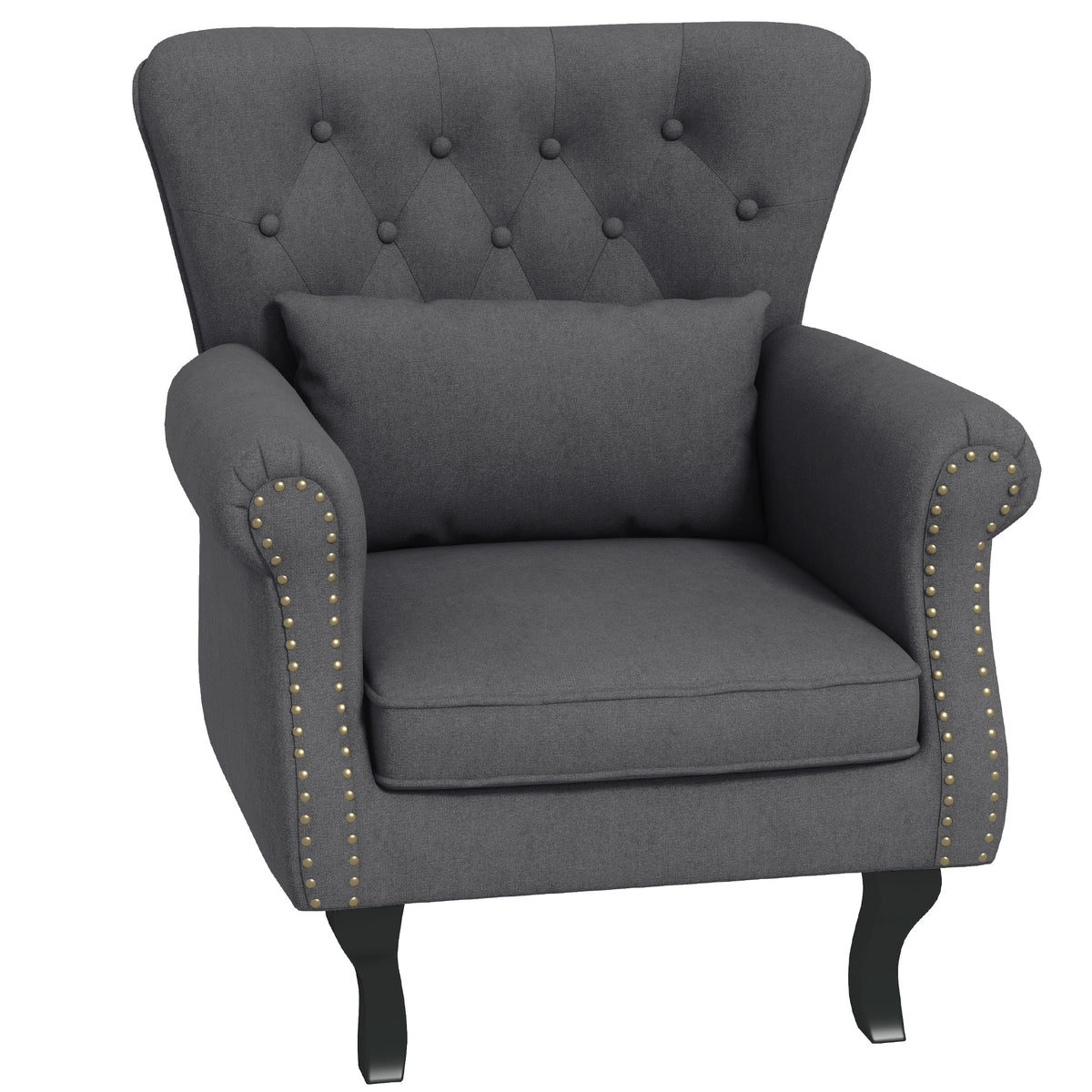 Chesterfield Wingback Accent Chair with Lumbar Pillow – Dark Grey