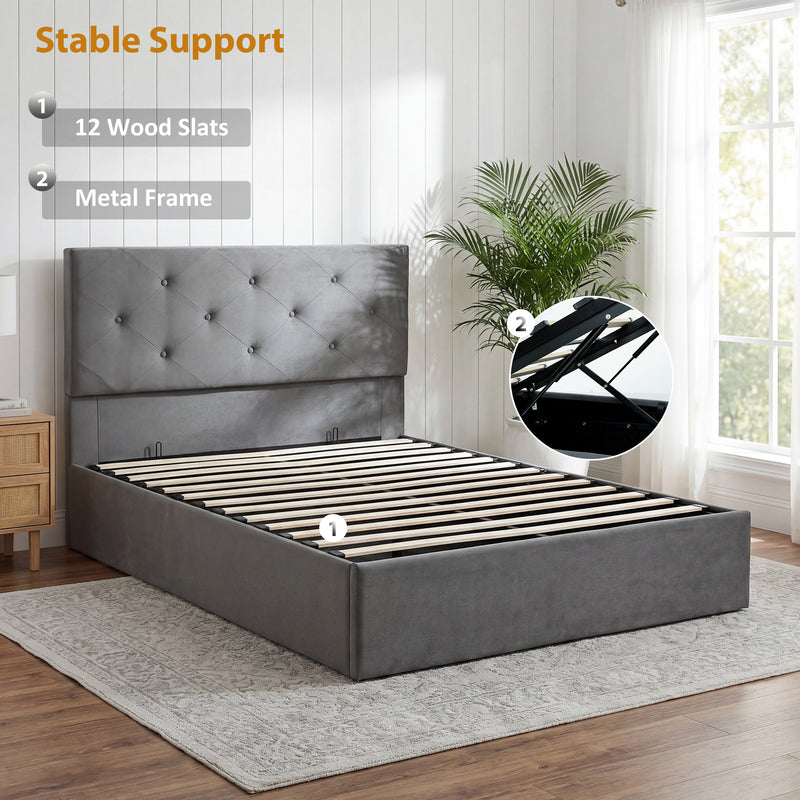 Dark grey tufted king ottoman bed – image 7