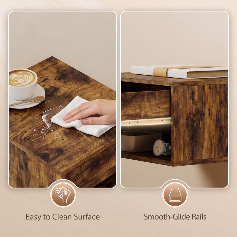 HOMCOM Set of Two Floating Bedside Tables - Rustic Brown – view 7