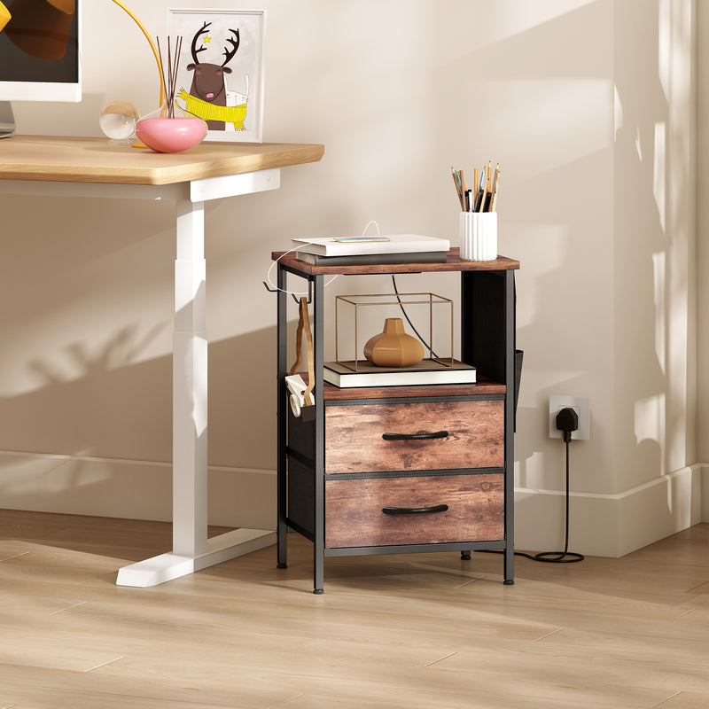 HOMCOM Bedside Table with Charging Station - Rustic Brown – view 9