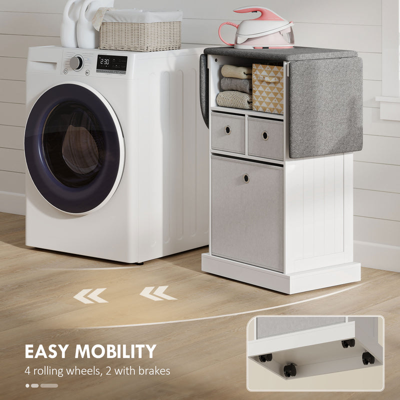 HOMCOM Ironing Board Cabinet on Wheels with Ironable and Foldable Top, Mobile Storage Cabinet with Ironing Board, White – view 7