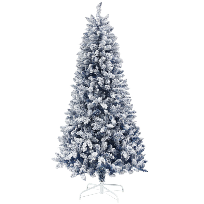 6ft blue artificial Christmas tree with snow-flocked branches