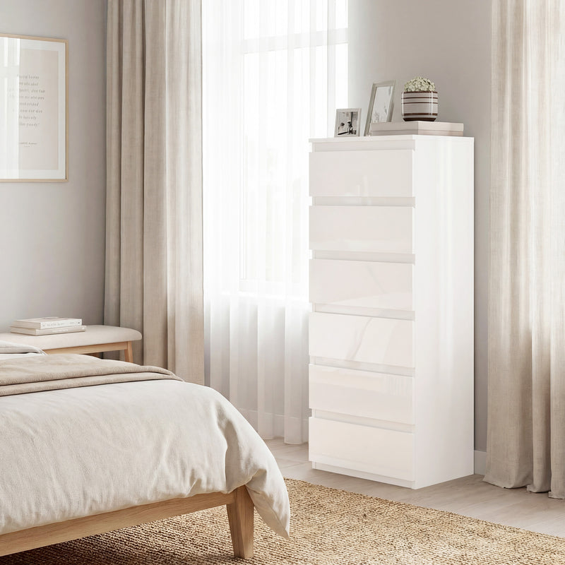 HOMCOM Chest of Drawers High Gloss Finish 6 Drawer Dresser Space Saving Slim Design Handle Free Drawers High-Gloss White – view 10