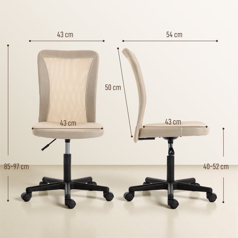 Vinsetto Computer Desk Chair, Mesh Office Chair with Adjustable Height and Swivel Wheels, Armless Study Chair, Beige – view 3