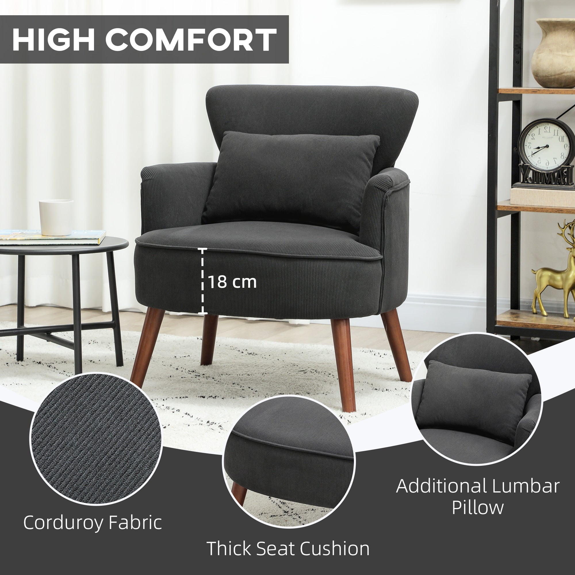 Corduroy Retro Accent Chair - Black