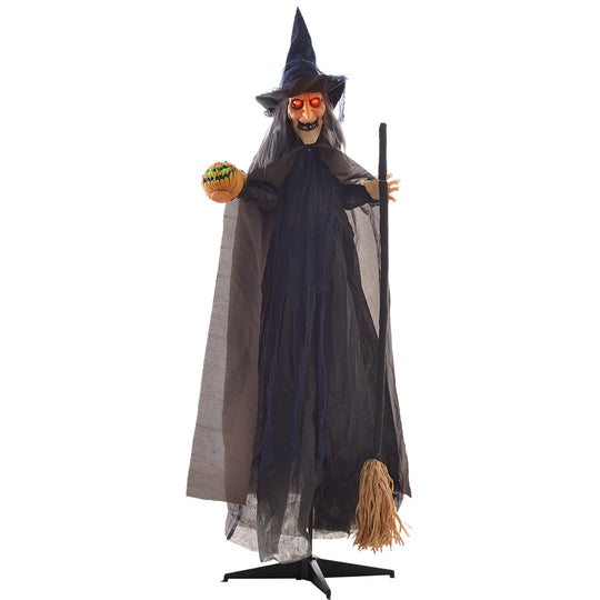 190cm Animated Witch with Broomstick & Glowing Eyes – image 1 of 9
