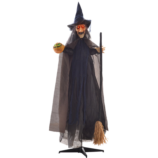 190cm Animated Witch with Broomstick & Glowing Eyes – image 1 of 9