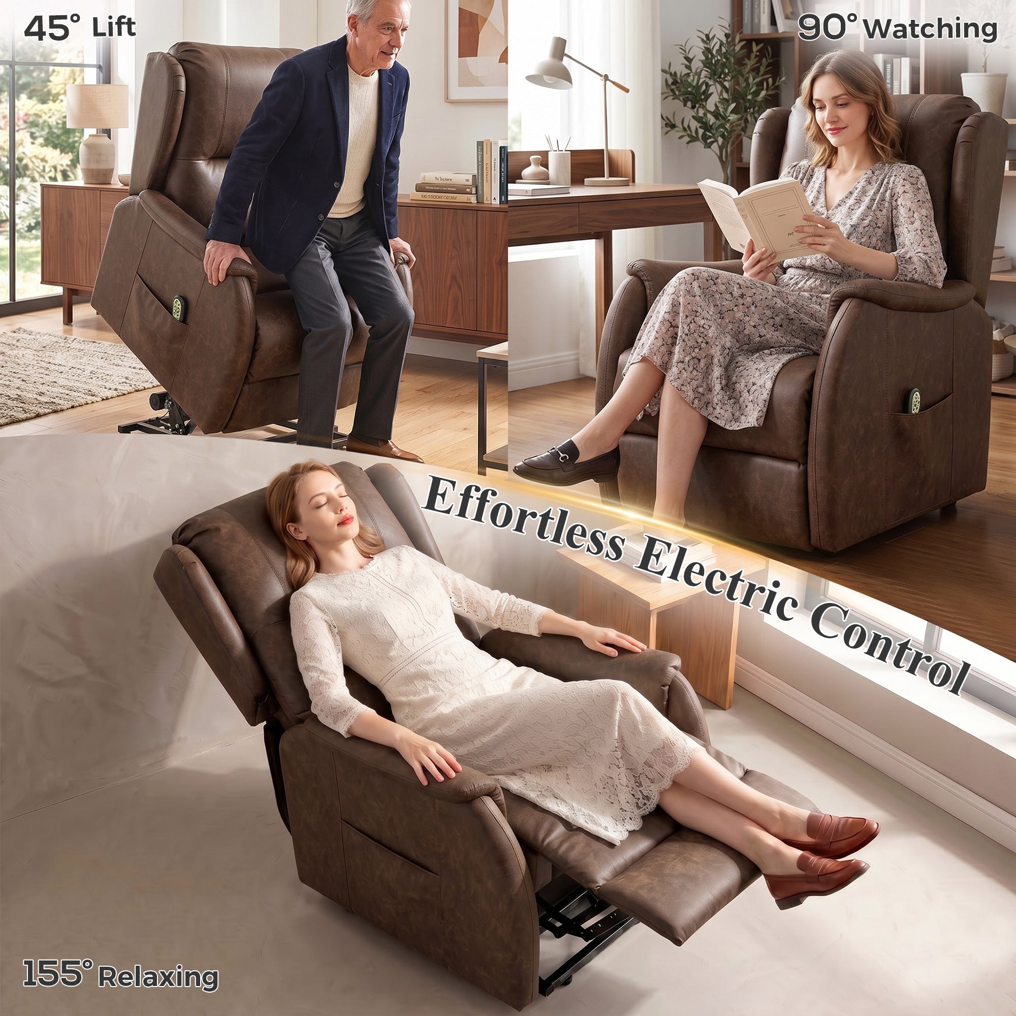 Power Lift Recliner Chair, Dual Motor Electric Lift Chair for Elderly with Remote Control, Brown