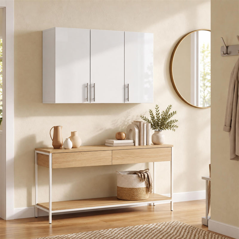 HOMCOM Bathroom Wall Cabinet, Wall-Mounted Bathroom Storage Cabinet with 3 Doors, Adjustable Shelf, High Gloss White – view 9