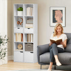 6-Tier Bookcase, Tall Narrow Bookshelf with Drawer and Door - White