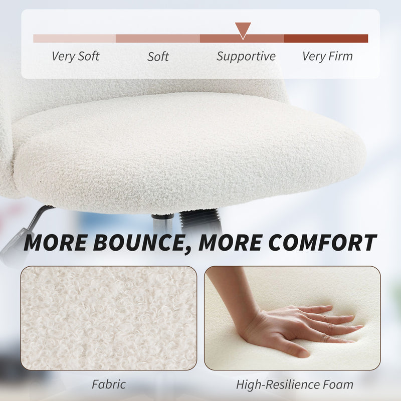 HOMCOM Teddy Fleece Office Chair with Wheels - Cream White – view 4