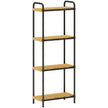 4-tier freestanding bathroom shelf unit with slatted bamboo shelves and black steel frame