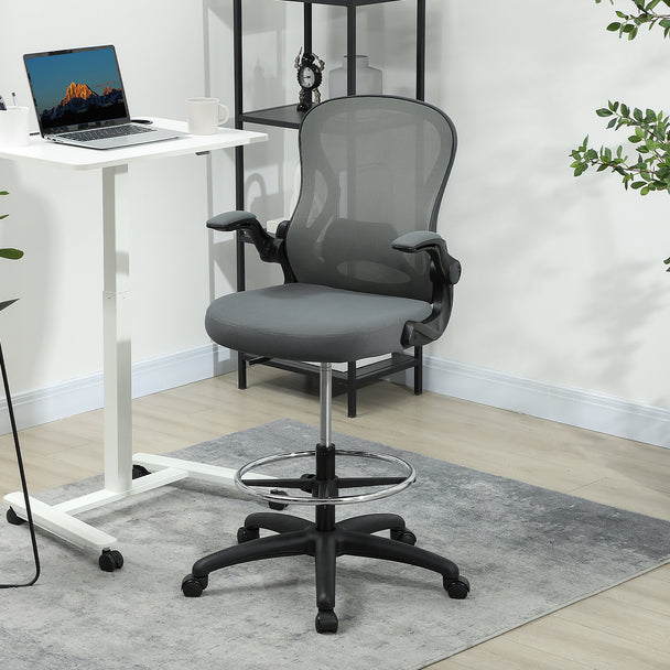 Vinsetto Drafting Chair, Ergonomic Tall Office Chair with Flip-up Armrests, Mesh Back, Lumbar Support, Adjustable – view 2