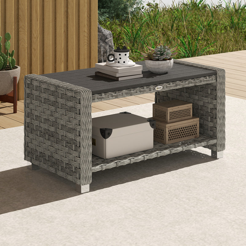 PE rattan coffee table with shelf grey – image 10