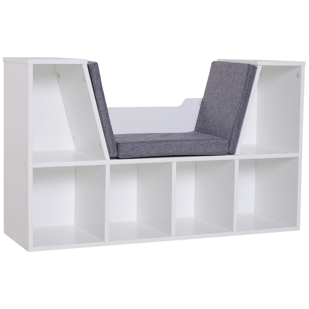 6-Cube Bookcase with Cushioned Reading Seat – White