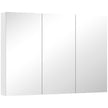 White wall-mounted bathroom cabinet with three mirrored doors and adjustable inner shelves