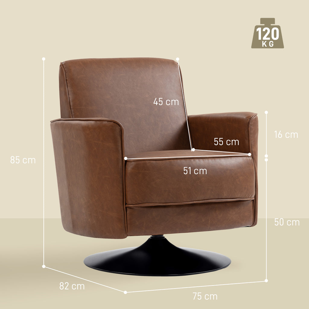 Upholstered Swivel Accent Chair with Pocket Spring Seat Support and 20cm Thick Padding, Brown