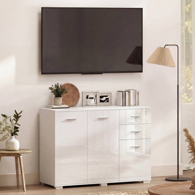HOMCOM Sideboard, Modern Storage Cabinet with 2 Drawers, 3 Doors and Adjustable Shelves, High Gloss White – view 7