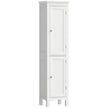 White tall slim bathroom cabinet with two enclosed cupboards and raised legs