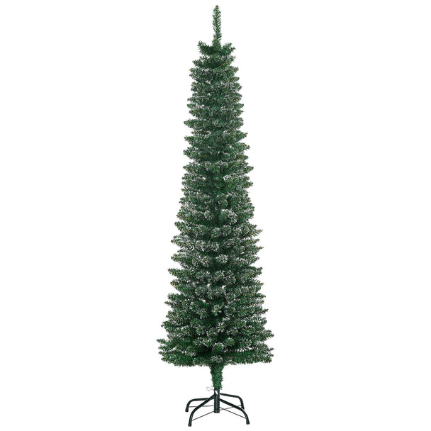 5.5ft slim green pencil Christmas tree with white snow-dipped tips
