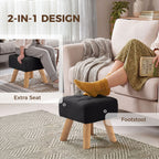 Linen-Look Square Padded Footstool - Black