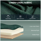 2 Seater Sofa, Linen-look Fabric Small Sofa with Wing Back, Thick Seat, Metal Legs, Dark Green