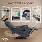 Recliner Armchair, Chenille Recliner Chair with Massage and Heat, 360Â° Swivel Rocking Manual Recliner, Dark Grey