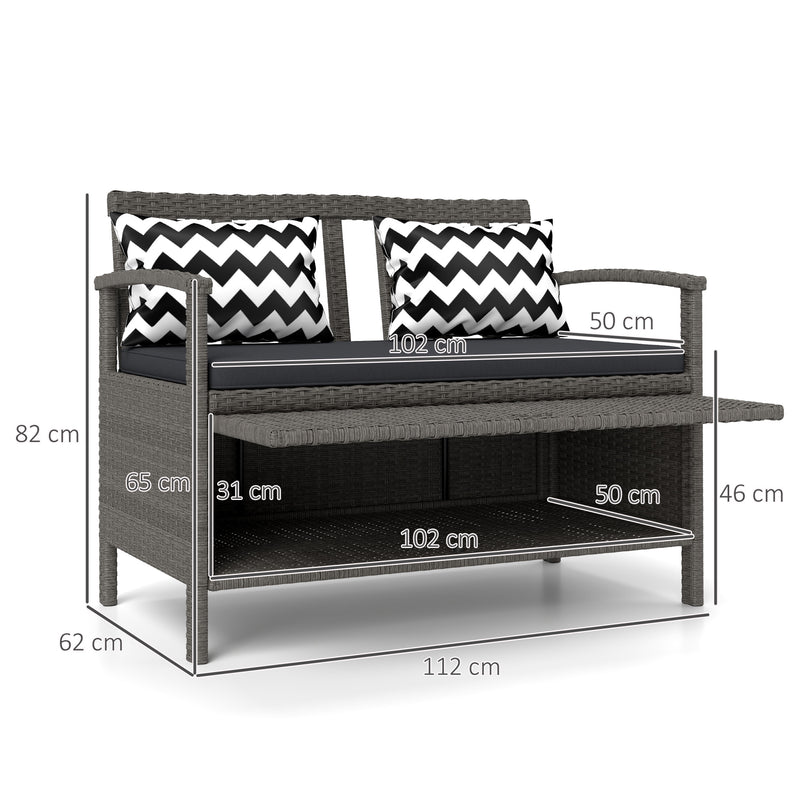 Outsunny 160L Storage Two-Seater Rattan Bench - Grey – view 3