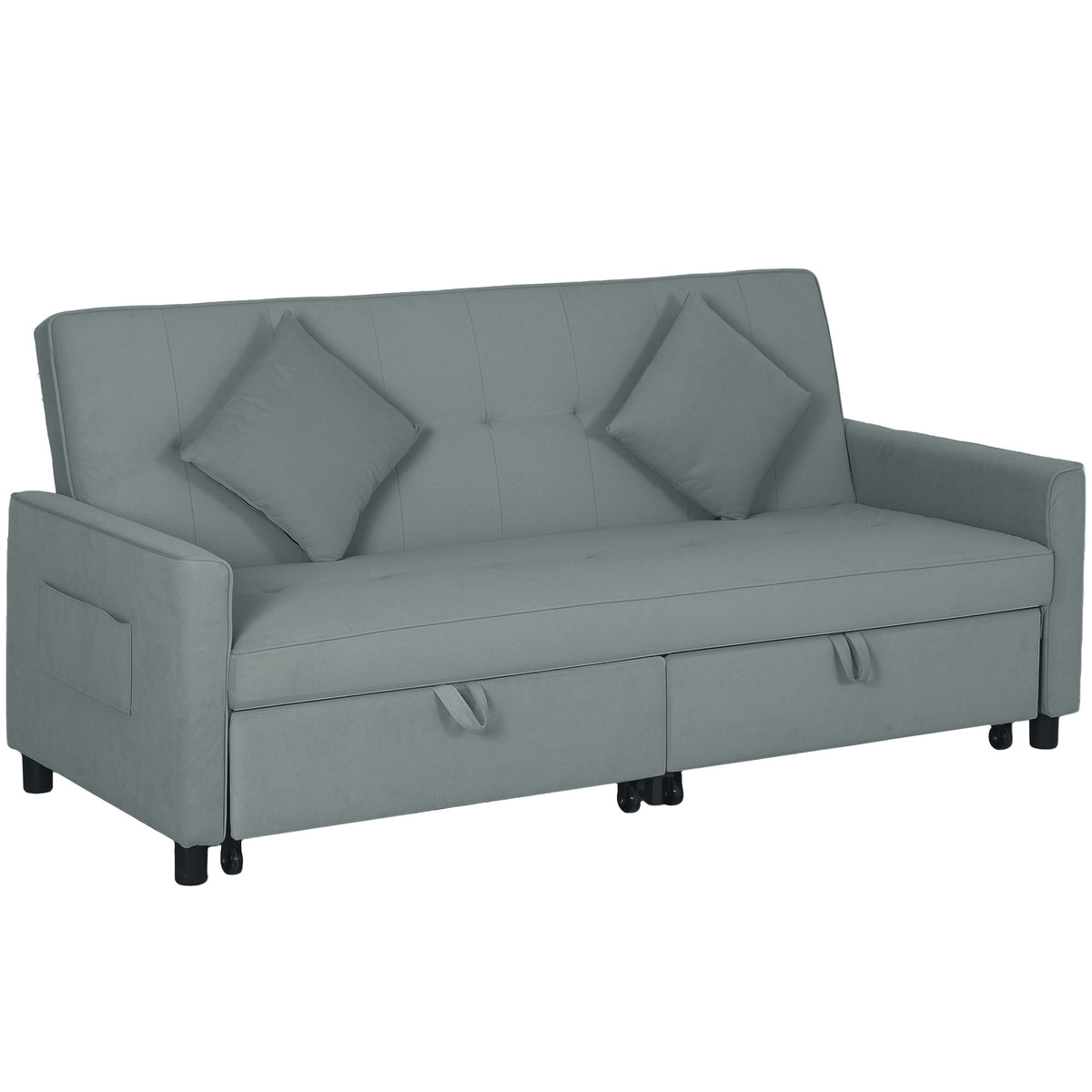 196 cm Velvet 3-Seater Sofa Bed – Grey