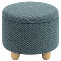 Storage Sitting Bench with Lid, Round Storage Ottoman with Rubberwood Legs, Dark Blue